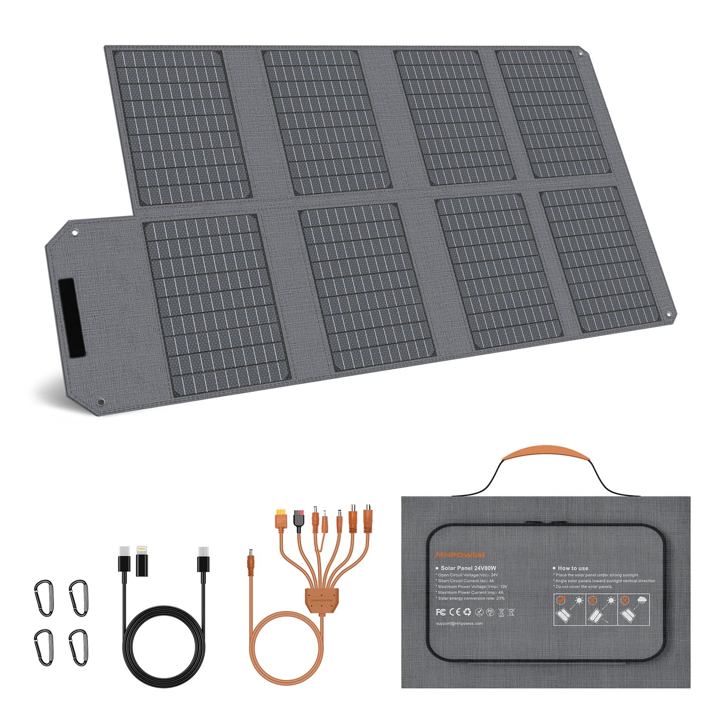 MHPOWOS 120W 80W 40W Portable Solar Panel 23.5% High Efficiency Foldable Solar Charger for Camping, RV, Emergency Power Supply