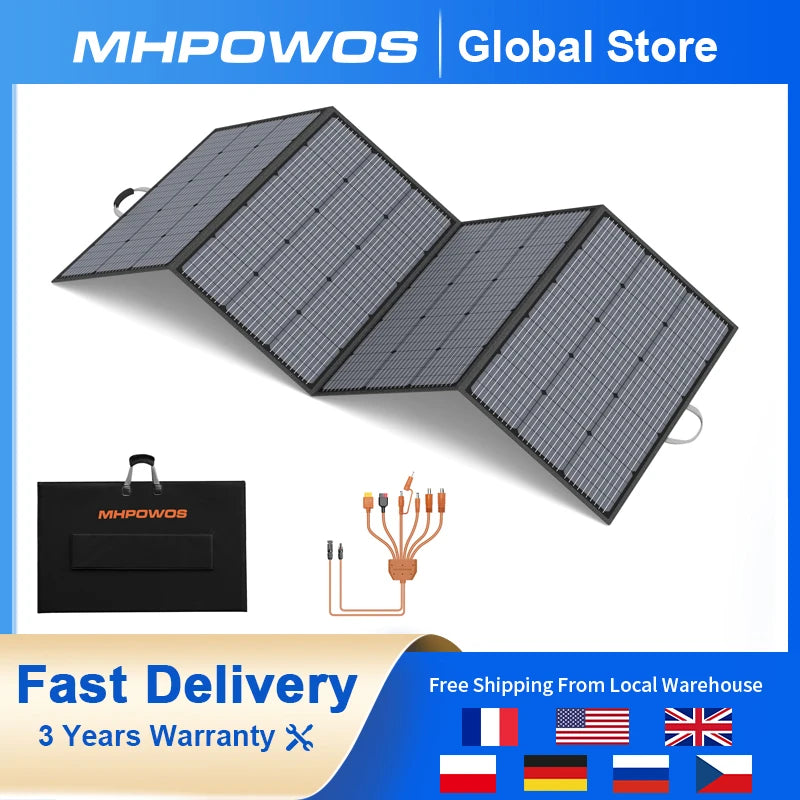 MHPOWOS 400W Portable Solar Panel 31 V Foldable Solar Panels Charger with 7 in 1 Solar Cable for Camping , Outdoor, Powerstation