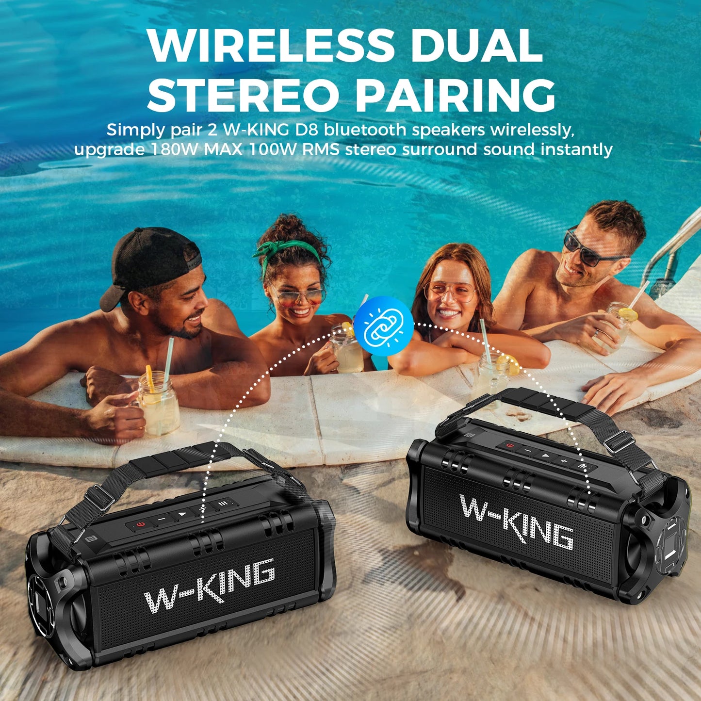 W-KING Bluetooth Speaker, 90W Peak 50W RMS IPX6 Waterproof Loud Speakers Bluetooth Wireless, Large Outdoor Portable Speaker