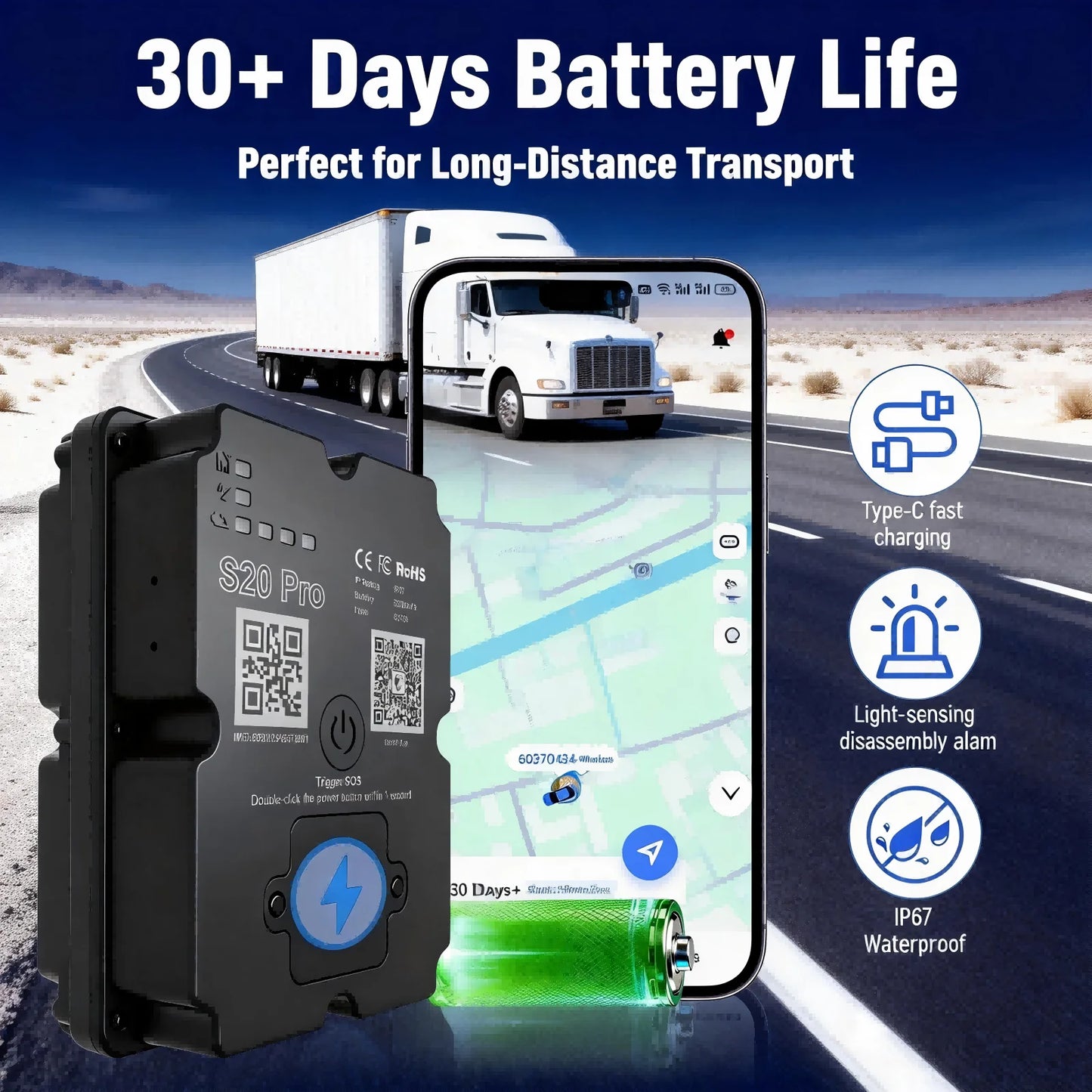 4G GPS Tracker for Cargo & Transport, Real-Time Shipment Tracking, 30+ Days Battery, Portable Wireless GPS with Alerts