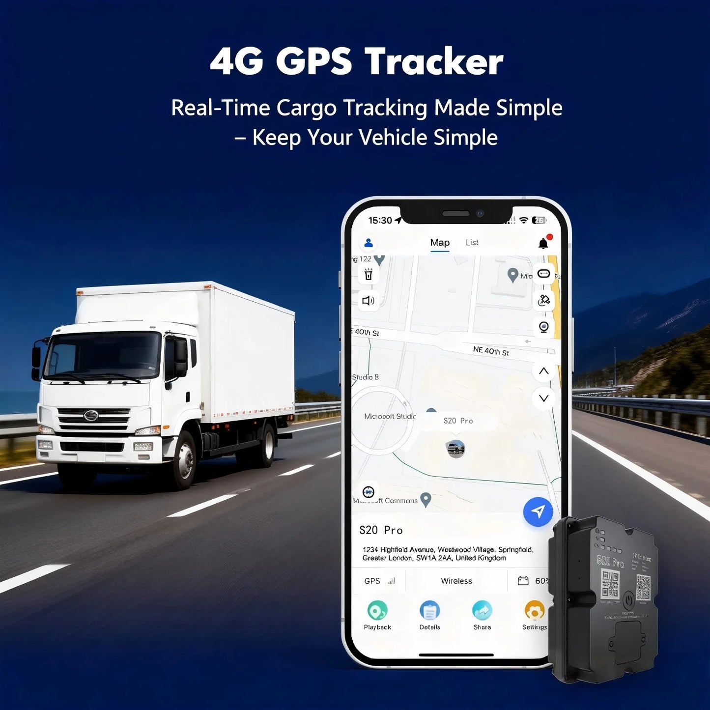 4G GPS Tracker for Cargo & Transport, Real-Time Shipment Tracking, 30+ Days Battery, Portable Wireless GPS with Alerts