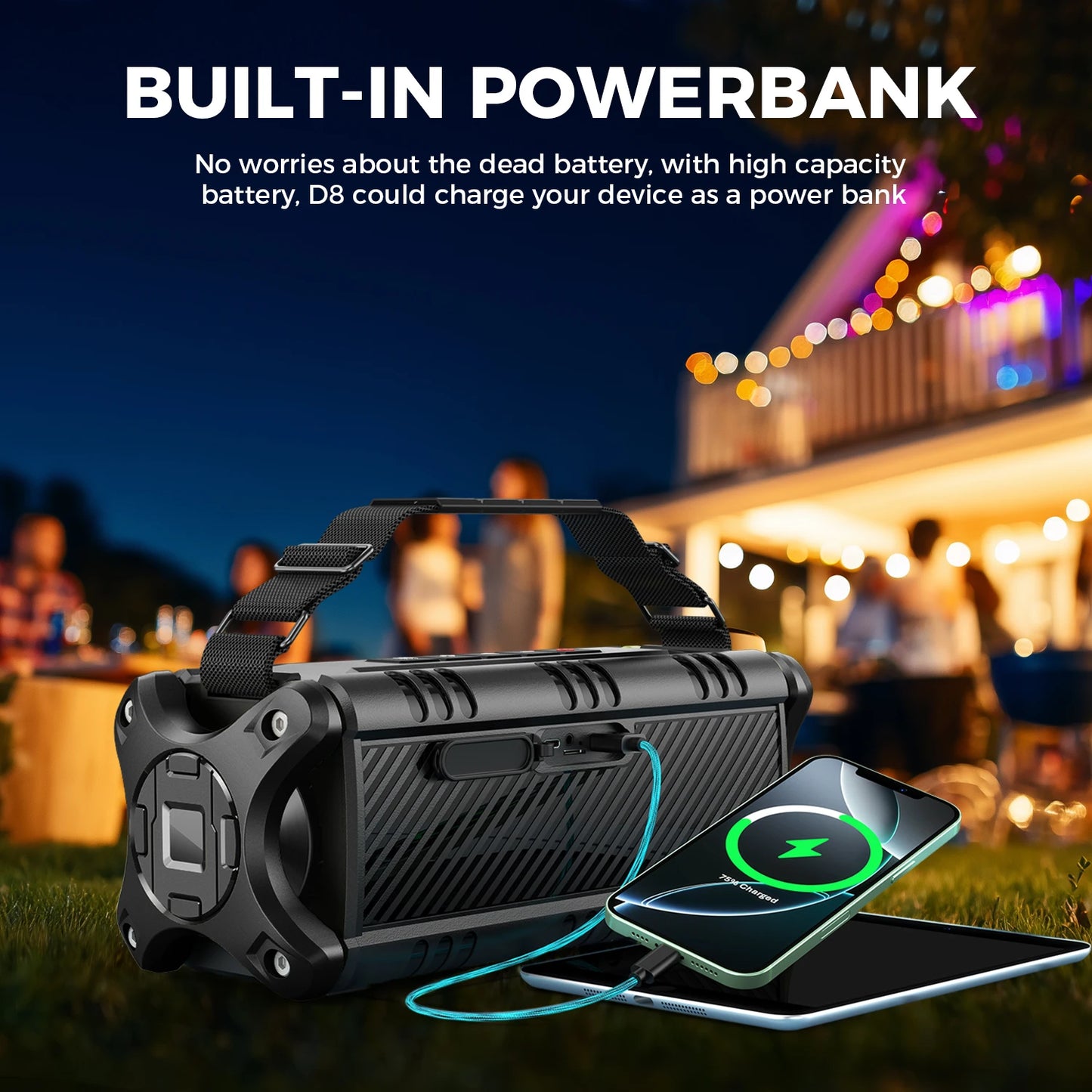 W-KING Bluetooth Speaker, 90W Peak 50W RMS IPX6 Waterproof Loud Speakers Bluetooth Wireless, Large Outdoor Portable Speaker