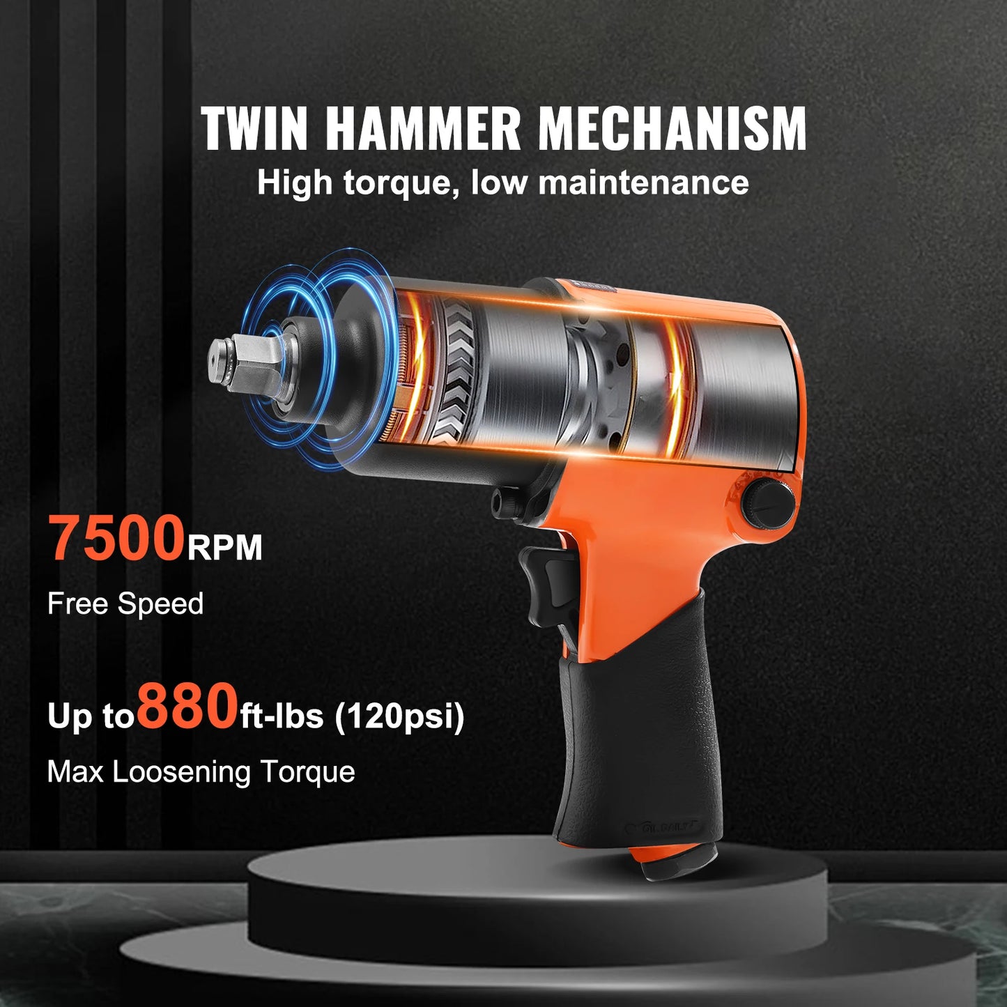 SucceBuy Air Impact Wrench 1/2"Square Drive Air Impact Gun Up to 880ft-lbs Nut-busting Torque 7500RPM Lightweight Pneumatic Tool