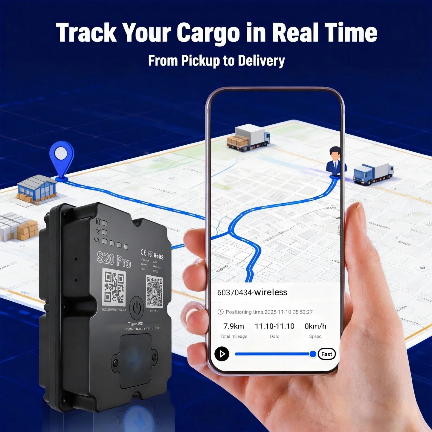 4G GPS Tracker for Cargo & Transport, Real-Time Shipment Tracking, 30+ Days Battery, Portable Wireless GPS with Alerts