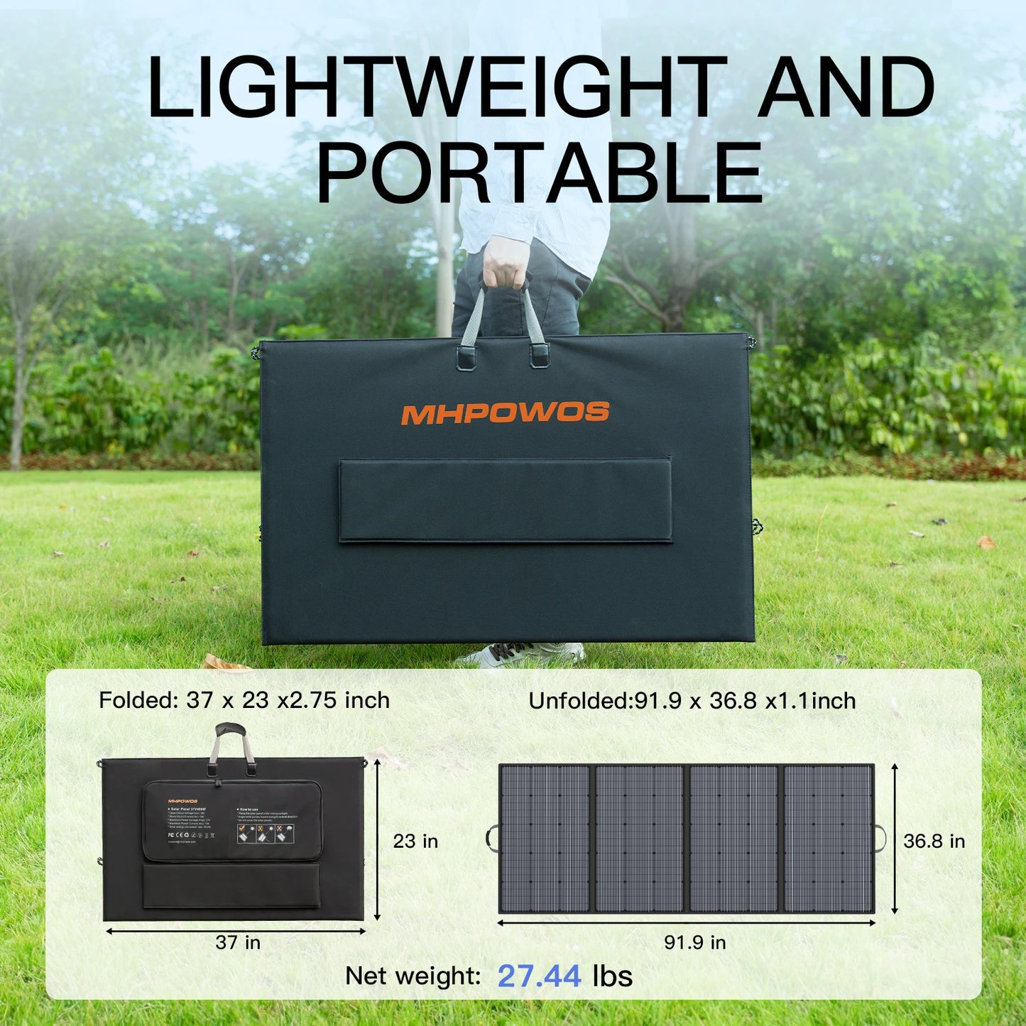 MHPOWOS 400W Portable Solar Panel 31 V Foldable Solar Panels Charger with 7 in 1 Solar Cable for Camping , Outdoor, Powerstation