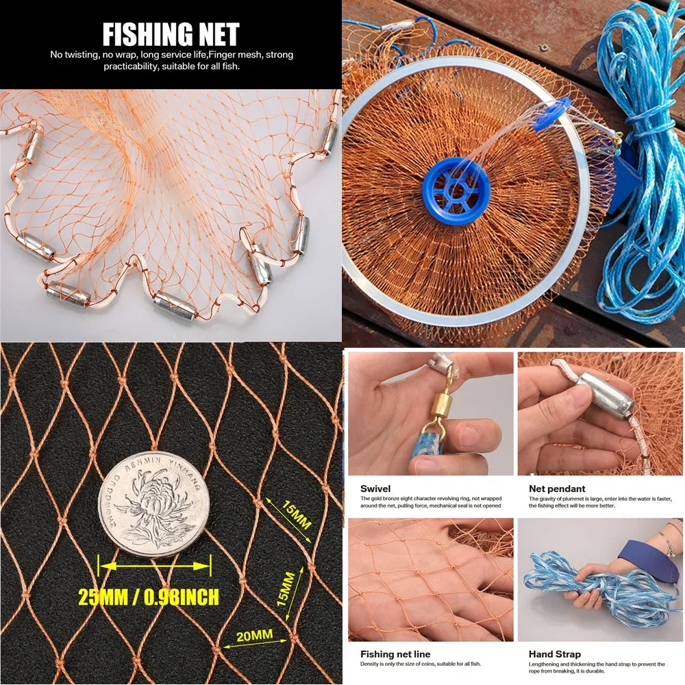 With sinker and without sinker Cast Net Fishing Network USA Hand Cast Net Outdoor Throw Catch Fishing Net Tool Gill net