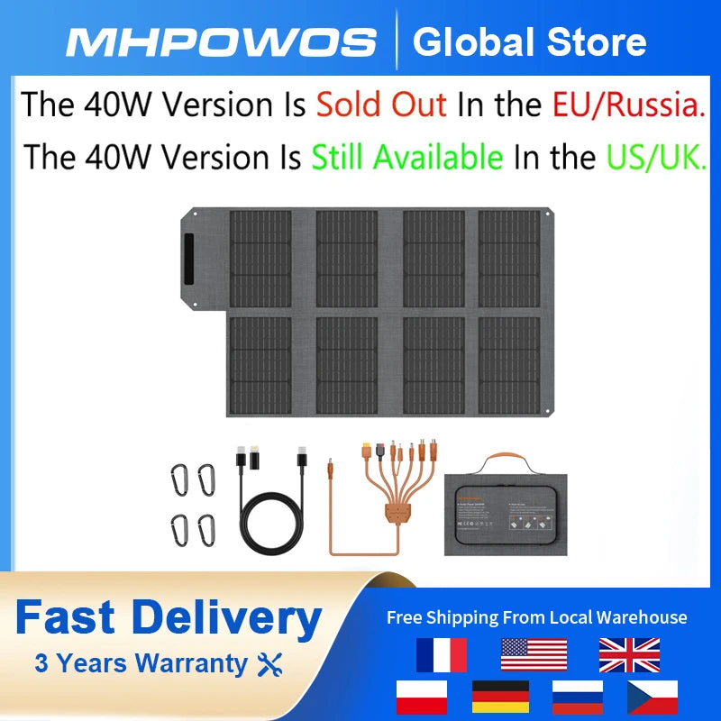 MHPOWOS 120W 80W 40W Portable Solar Panel 23.5% High Efficiency Foldable Solar Charger for Camping, RV, Emergency Power Supply