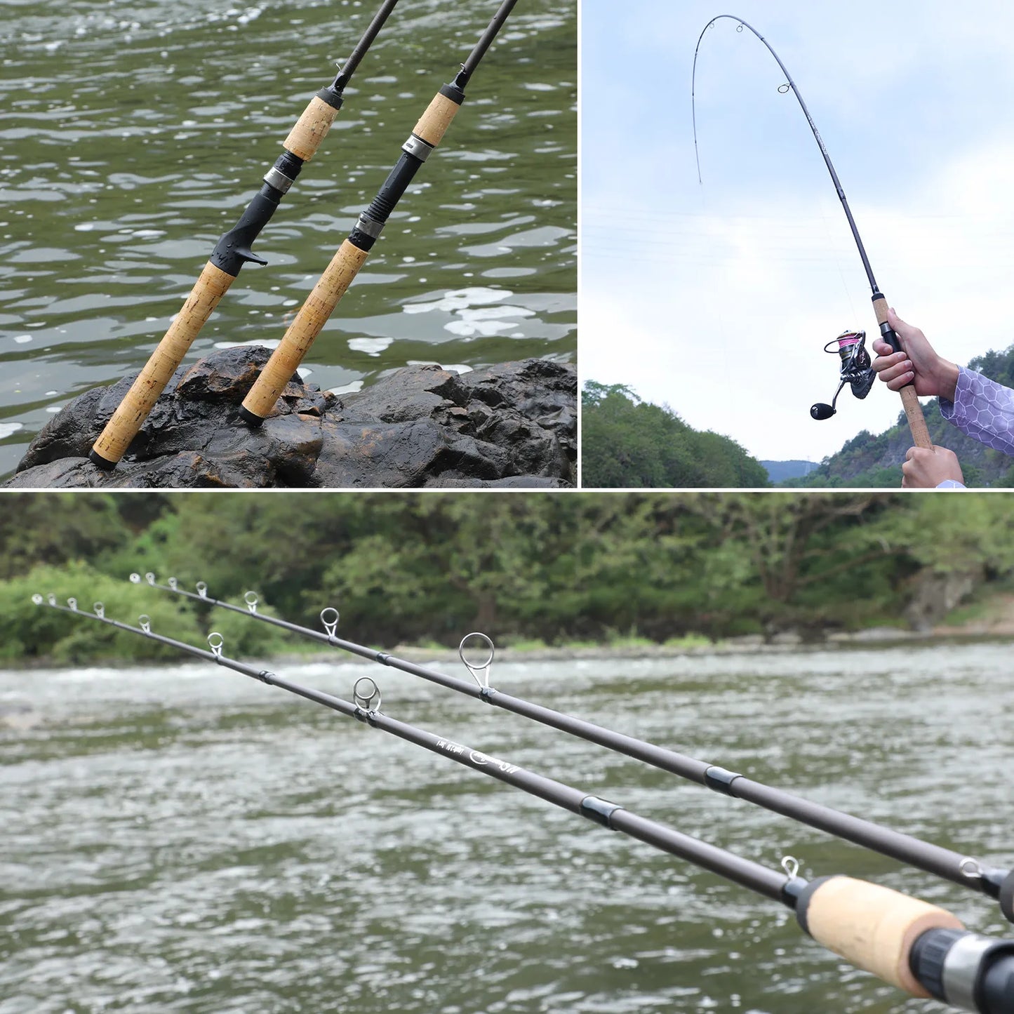 Sougayilang 2.1m Lure Fishing Rod Carbon Fibre Bass Trout Rods Cork Handle Spinning Casting Fishing Rods for Freshwater Fishing