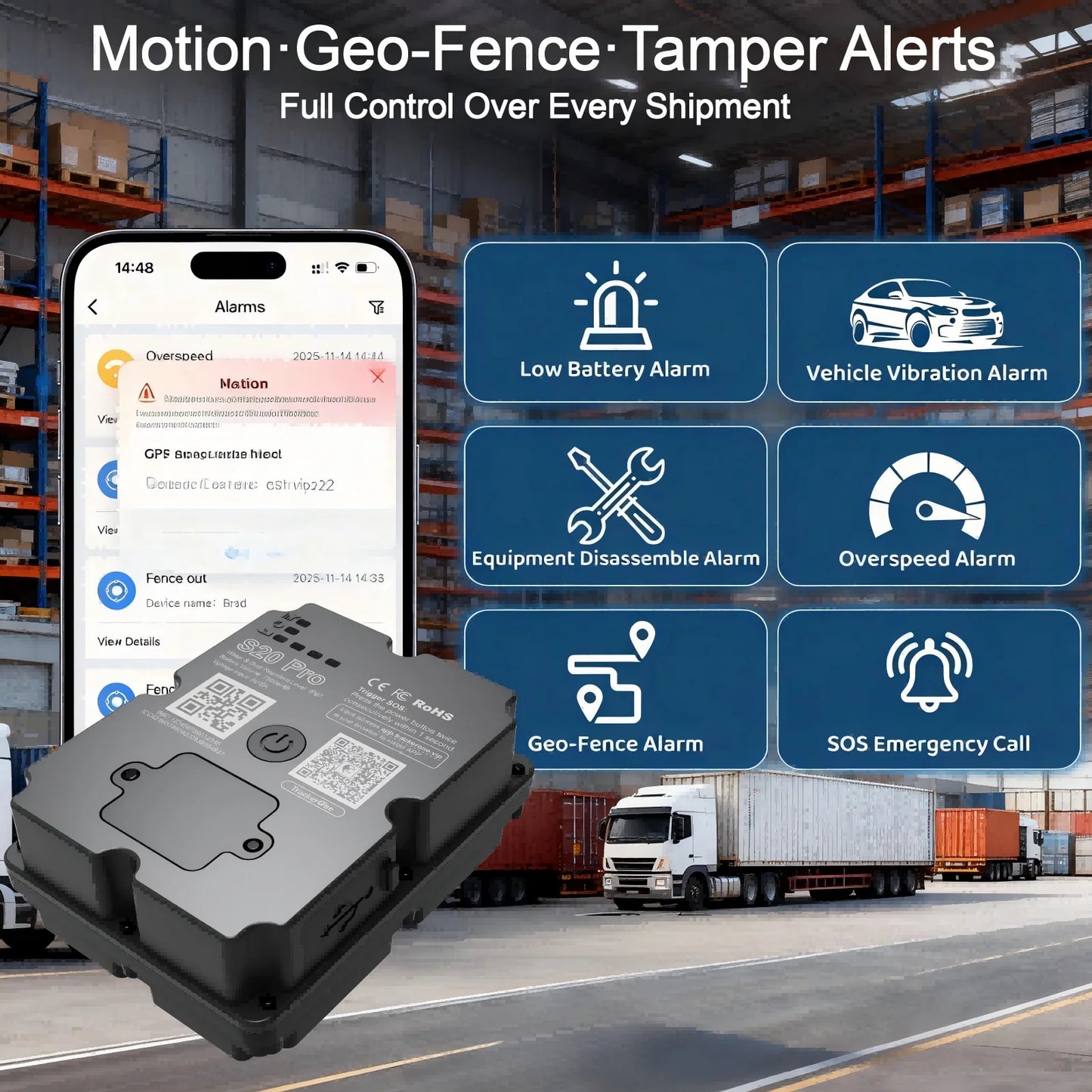 4G GPS Tracker for Cargo & Transport, Real-Time Shipment Tracking, 30+ Days Battery, Portable Wireless GPS with Alerts