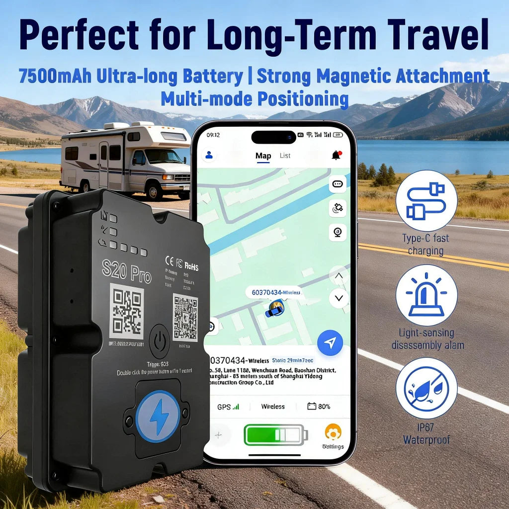 GPS Tracker for RV Van Life Camper Motorhome Real Time Tracking Anti Theft SOS 4G Global Portable Waterproof Subscription